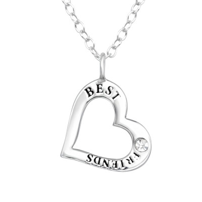 Silver Heart Necklace with Crystal