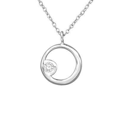 Silver Circle Necklace with Cubic Zirconia