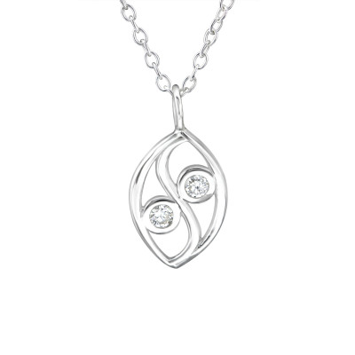 Oval Sterling Silver Necklace with Cubic Zirconia