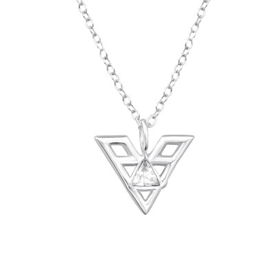 Silver Triangle Necklace with Cubic Zirconia