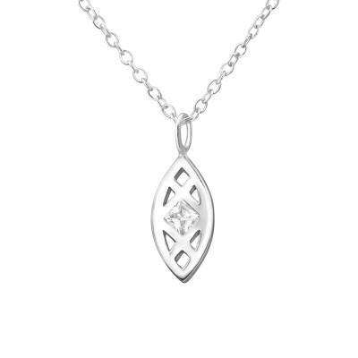 Oval Sterling Silver Necklace with Cubic Zirconia