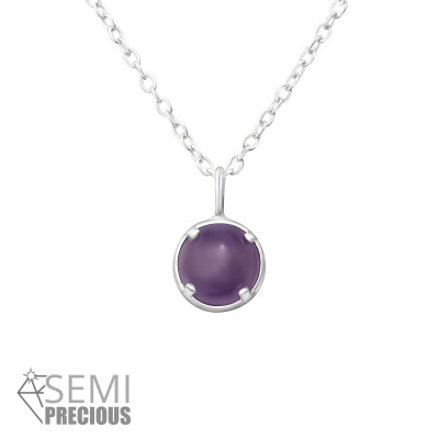 Silver Round Necklace with Semi Precious