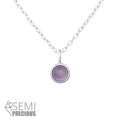 Silver Round Necklace with Semi Precious