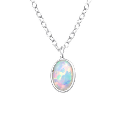 Oval Sterling Silver Necklace with Opal