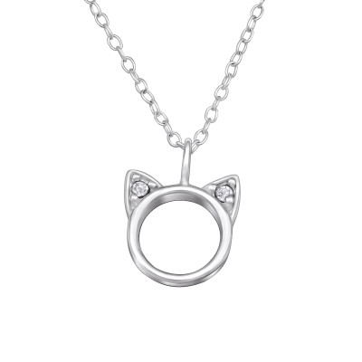 Silver Cat Necklace with Crystal