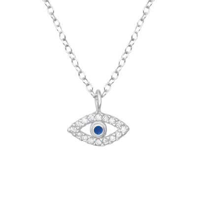 Silver Evil Eye Necklace with Cubic Zirconia and Epoxy