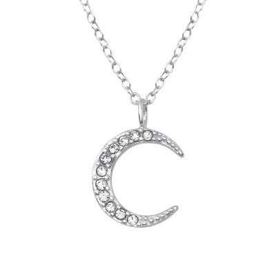 Silver Moon Necklace with Crystal