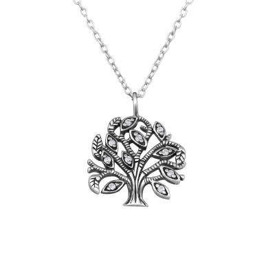 Silver Tree Of Life Necklace with Cubic Zirconia