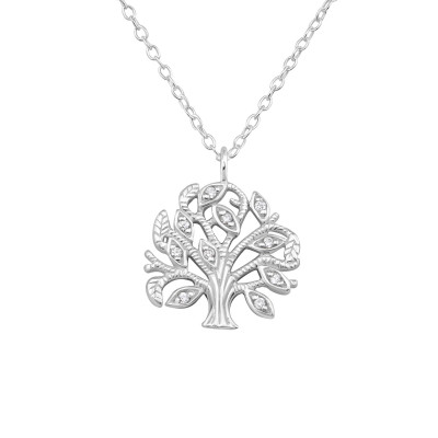 Silver Tree Of Life Necklace with Cubic Zirconia