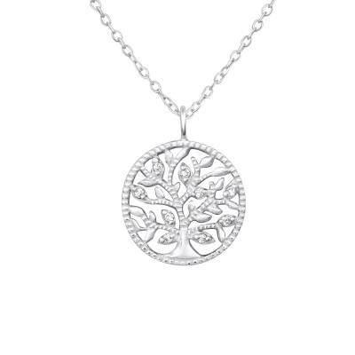 Silver Tree Of Life Necklace with Cubic Zirconia