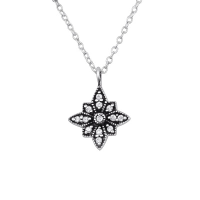 Silver Antique Star Necklace with Cubic Zirconia