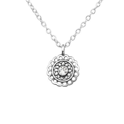 Silver Round Necklace with Crystal