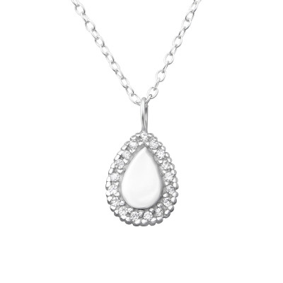 Silver Pear Necklace with Cubic Zirconia