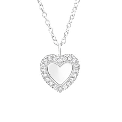 Silver Heart Necklace with Cubic Zirconia