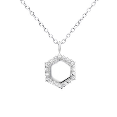 Silver Hexagonal Necklace with Cubic Zirconia