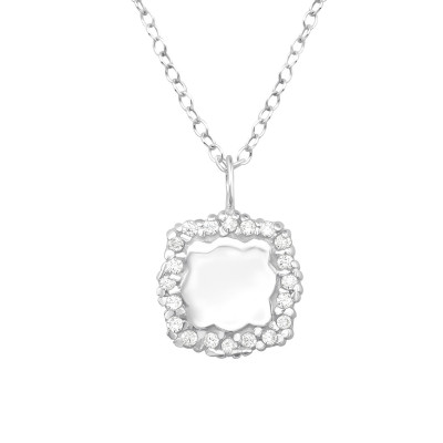 Silver Square Necklace with Cubic Zirconia