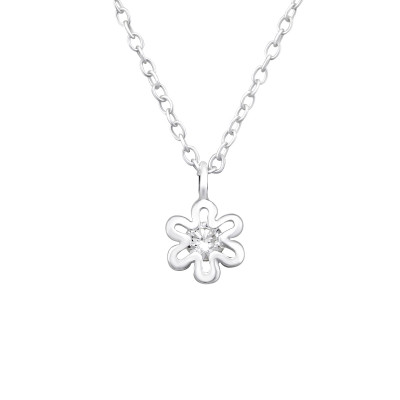 Flower Sterling Silver Necklace with Cubic Zirconia