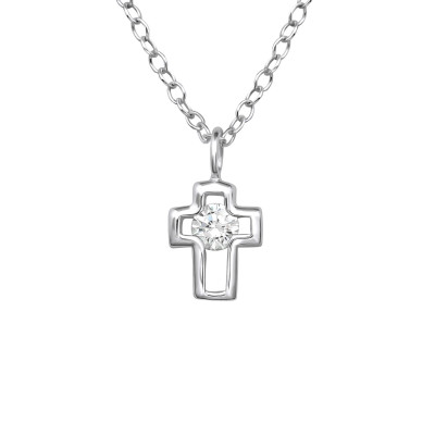 Cross Sterling Silver Necklace with Cubic Zirconia