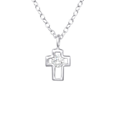 Silver Cross Necklace with Cubic Zirconia