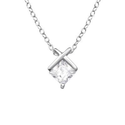 Silver Geometic Necklace with Cubic Zirconia