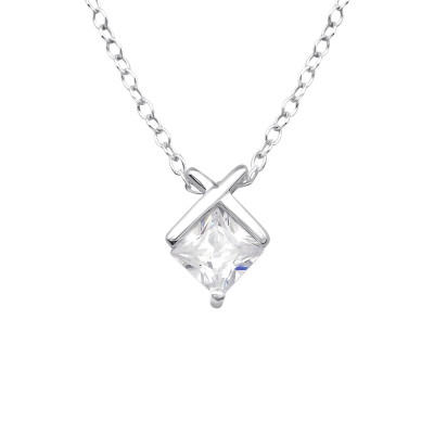 Silver Geometic Necklace with Cubic Zirconia