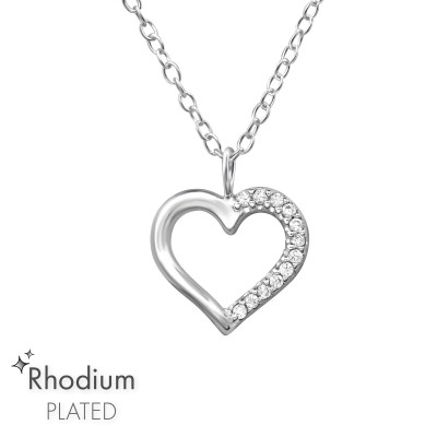 Heart Sterling Silver Necklace with Cubic Zirconia