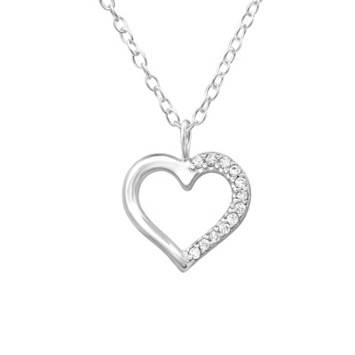 Silver Heart Necklace with Cubic Zirconia