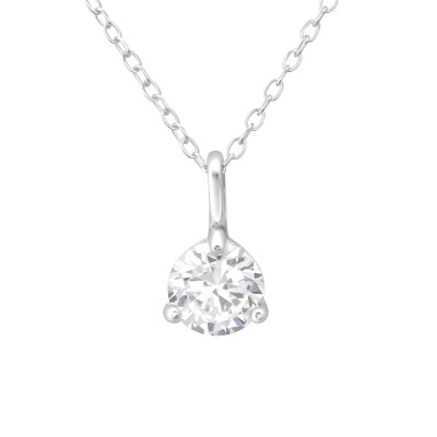 Silver Round Necklace with Cubic Zirconia