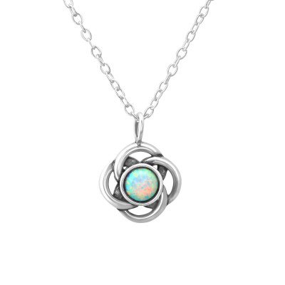 Silver Flower Necklace with Synthetic Opal