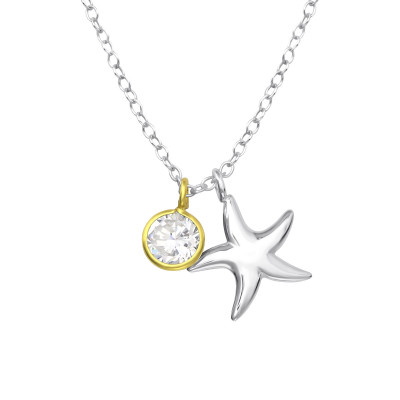 Silver Starfish Necklace with Cubic Zirconia