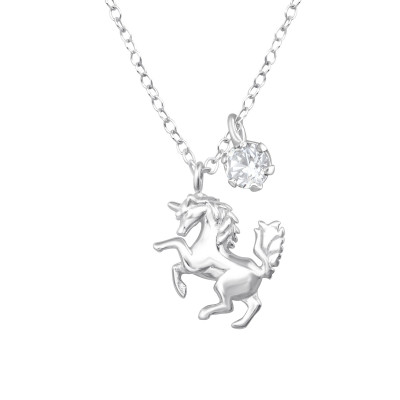 Silver Unicorn Necklace with Cubic Zirconia