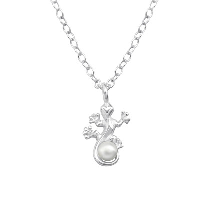 Lizard Sterling Silver Necklace with Pearl