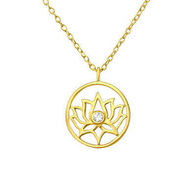 Silver Lotus Necklace with Cubic Zirconia