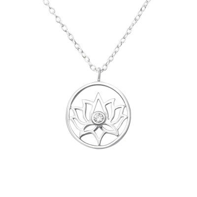 Silver Lotus Necklace with Cubic Zirconia