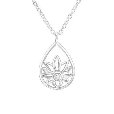 Silver Flower Necklace with Cubic Zirconia