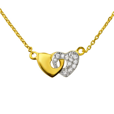 Double Heart Sterling Silver Necklace with Cubic Zirconia