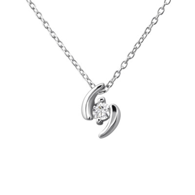 Round Sterling Silver Necklace with Cubic Zirconia