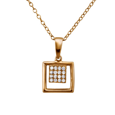 Silver Square Necklace with Cubic Zirconia