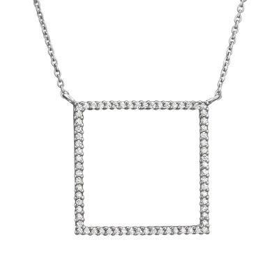 Square Sterling Silver Necklace with Cubic Zirconia