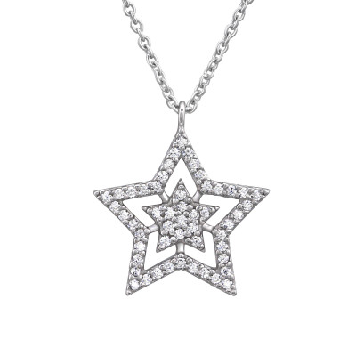 Star Sterling Silver Necklace with Cubic Zirconia