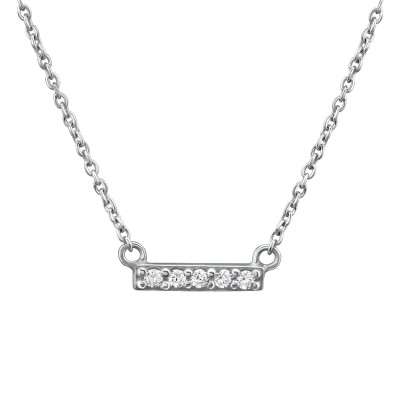 5 Stones In Line Sterling Silver Necklace with Cubic Zirconia