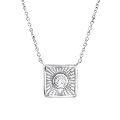 Square Sterling Silver Necklace with Cubic Zirconia