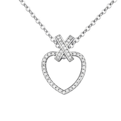 Heart Sterling Silver Necklace with Cubic Zirconia