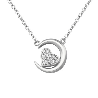 Silver Moon Necklace with Cubic Zirconia