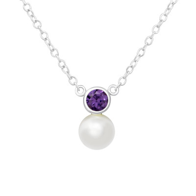 Geometric Sterling Silver Necklace with Cubic Zirconia and Pearl