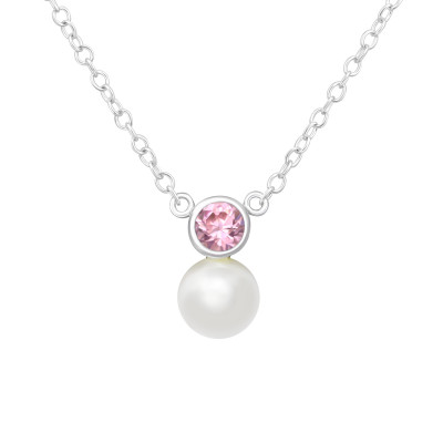 Geometric Sterling Silver Necklace with Cubic Zirconia and Pearl