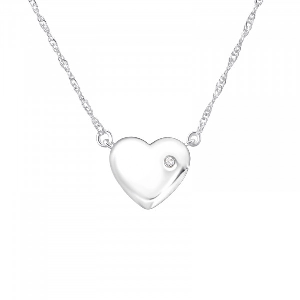 Heart Sterling Silver Necklace with Cubic Zirconia