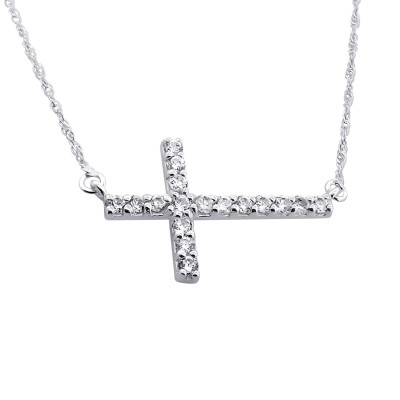 Silver Cross Necklace with Cubic Zirconia