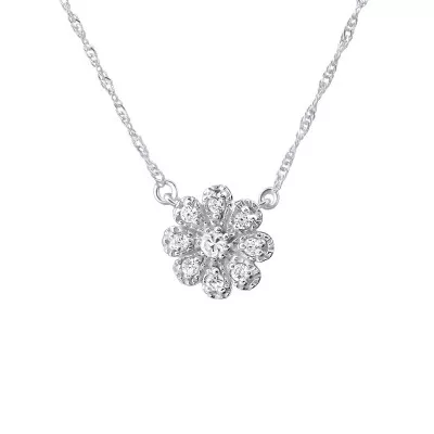 Flower Sterling Silver Necklace with Cubic Zirconia