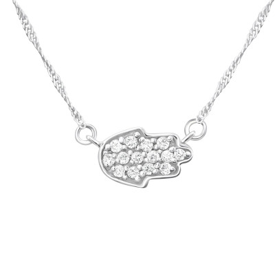 Silver Hamsa Necklace with Cubic Zirconia